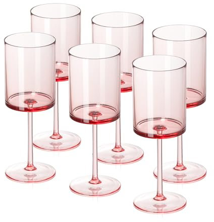 6 Pcs Pink Plastic Wine Glasses Elegant Red Wine Glasses 10 Oz Colored Stemmed Glassware Clear Wine Glasses Reusable Wine Cups Square Drinking Glasses for Party Christmas Wedding Dinner (6, Pink)