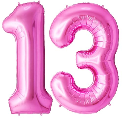 FUNFEST Ballons 13 ou 31 Ans Rose Géant 100cm – Décoration Anniversaire Fille – Chiffres 1 et 3 Inclus – Hélium Compatible