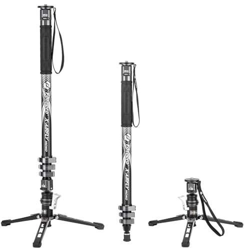 Fotopro Carbon Fibre Monopod with Pedal, 73 3-in-1 Professional Monopod, Carbon Fiber Travel Monopod with Feet Max Load 22lbs for DSLR Camera Stabilizer Videography Kit, X-Airfly Mono Grey