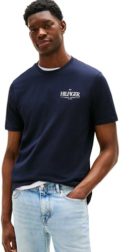Tommy Hilfiger Herren T-Shirt Kurzarm Stack Tee Regular Fit, Blau (Desert Sky), XS