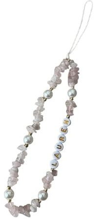 Personalised Name Initial Mobile Phone Strap String, Rose Quartz Crystal