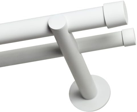 Voppi Doppel Gardinenstange weiß 120cm 19mm kurz Stahl auf Träger mit Abschluss für alle Räume Büro Wohnzimmer Esszimmer Zimmer