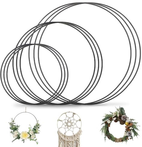 Hisdricus 9 Stück Metallringe zum Basteln 20, 25 & 30 cm - Kranz Rohling - Metallringe für Makramee, Traumfänger, DIY Floral Hoop, Wandbehang und Hochzeitskranz - Schwarz