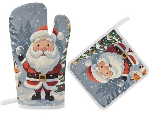 Gants de cuisine et maniques magiques de Noël - Résistants à la chaleur - Gants de four et coussinets chauds - Jolis gants de cuisine pour la cuisine et les grillades