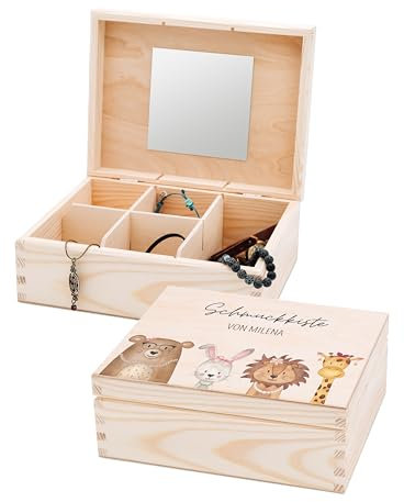 wunderwunsch Schmuckkästchen, Schmuckschatulle, Schmuckbox Mädchen, Geschenk Girls, Schmuckdose, individuell personalisiert als niedliche und individuelle Geschenkidee (Tiere Schmuck)
