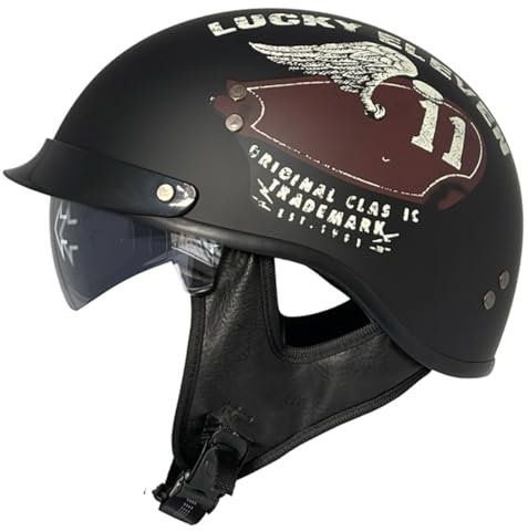 Casco Mezzo Vintage Casco Da Moto Jet Con Visiera Scooter Ciclomotore Casco Da Motociclista Caschi Cromwell Omologato ECEDOT Portatile Casco A Scodella Per Uomo Donna 5,M:57-58CM