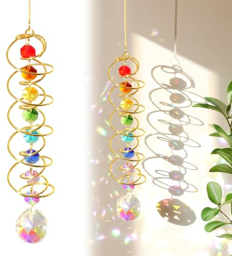 Alovez Sonnenfänger Windspiel mit Blick auf Kugel Spiralschwanz 18 Zoll Sonnenfänger Kristall Dekorativer Kristall Windspiel mit Sieben Chakra Perlen für Fenster, Gartendekoration