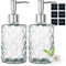 2 Pack Glass Soap Dispensers with Black Label, 330 ML/12Oz Clear Hand Soap Dispenser with 304 Rustproof Stainless Steel Pump, Refillable Dispensers Bottle, Lotion Dispensers for Kitchen, Bathroom