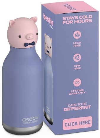 asobu Bestie Piggy Kids Bottle Stainless Steel Insulated Flip Straw BPA-Free 500 ml