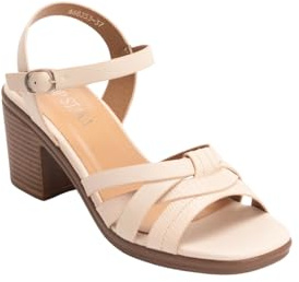 IVACHY Women’s Block Heel Sandals – Comfortable Mid Heel Strappy Summer Shoes with Ankle Buckle – brown, black and white, Casual & Dressy