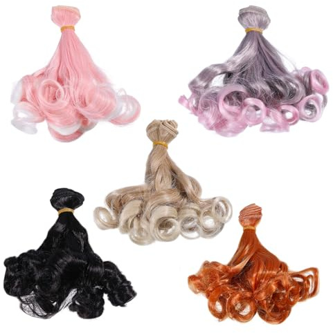 GLOBLELAND 5 Stück 5 100 * 15cm Farben Puppe Lange Birne Dauerwelle Highlight Perücken Puppen Haarverlängerung Für DIY BJD Puppenherstellung Zubehör DIY Puppenhaar Handwerk Lange Synthetische