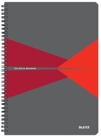 Leitz Office College Notepad A4 Squared Notebook with Spiral Bound, PP Cover, 360 Degree Opening, 180 Pages / 90 Sheets FSC-Certified Paper (80 g/m²), for Office and School, Red, 44951025