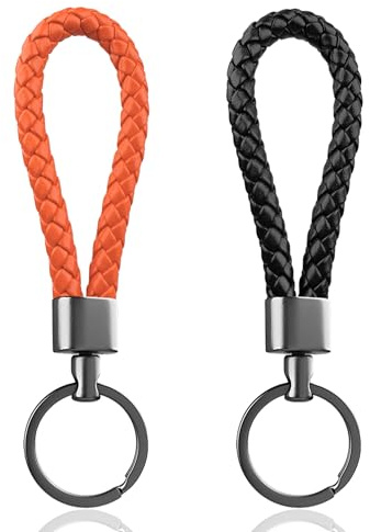 LynixTrade 2 Pcs Dark Gray Matte Weave Leather Keyrings for Men and Women | Two-Tone Keychains Set, Suitable for Car Key Rings Men and Women, 15g Lightweight Key Fobs