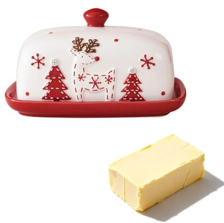 Beurrier En Céramique Avec Couvercle, Récipient De Rangement Multifonctionnel for La Cuisine, Idéal for Le Plan De Travail, La Décoration De Noël