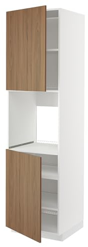 ProTuning METOD Hochkabine f Backofen mit 2 Türen/Ablagen, Weiß/Tistorp Braun Walnuss-Effekt, 60x60x220cm
