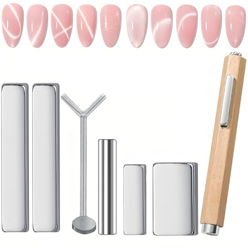 7PCS Cat Eye Magnet Nail Tools, Multi-Shape Magnetic Nail Art Set for Cat Eye Gel Polish, DIY & Professional Manicure, Gradient, Halo, Flower & 3D Effects, Nail Magnets for Nail Art