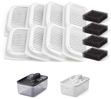 Feandrea Ersatzfilter für PWF001 und PWF002 4,5 L Katzenbrunnen | Ersatzfilter-Set mit 8 Filter und 4 Schwamm, 4-stufige Filtration, 6,6 x 4,7 x 1 cm, Wolkenweiß PWF003W101