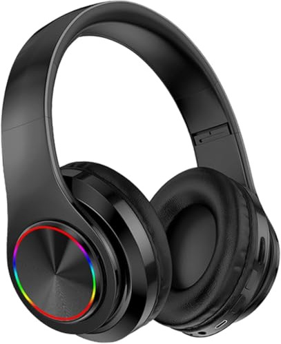 Himank Bluetooth Headphones Over Ear, Noise Reduction Wireless Headphones with Microphone/Deep Bass, HiFi Stereo Foldable Lightweight LED Headset for PC Home Travel Office (Black)