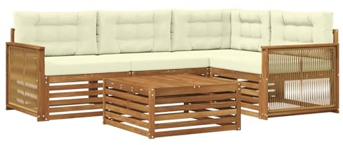 vidaXL Outdoor-Sofagarnitur mit Kissen 5 pcs Natur und Creme, Patio Loungeset, modernes Sofa für draußen, wetterbeständiger Gartenspaß, Bequeme Terrassenmöbel