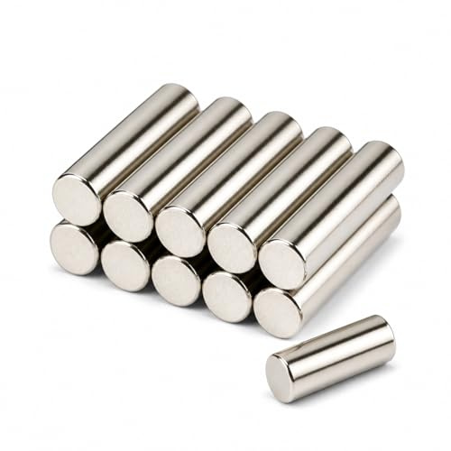 Magnete Stark für Magnettafel 5x 10mm, 10 Stück Neodym Stab Magnet | Extra stark, vernickelt, rund – ideal für Haushalt, Büro, Whiteboard, Kühlschrank, starker Halt