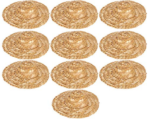 Akozon 10 Uds. De Sombreros De Paja para Muñecas, Decoraciones Artesanales Tejidas a Mano, Hierba para Fiestas, Bodas, Navidad y Proyectos De Arte para Niños