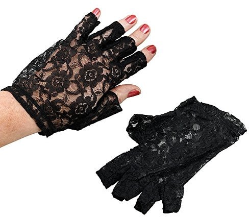 Halloween Black White or Red Fingerless Short Lace Gloves Fancydress Accessory