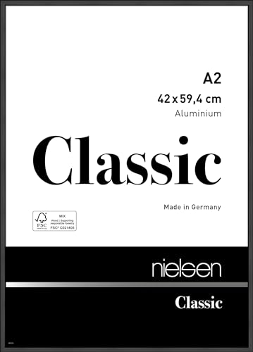 nielsen Bilderrahmen, 42 x 59,4 cm (A2), Aluminium, Schwarz matt, Posterrahmen zum Aufhängen im Hoch- & Querformat, Echtglas, Classic