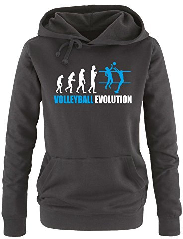 Comedy Shirts - Volleyball Evolution - Damen Hoodie - Schwarz/Weiss-Blau Gr. M