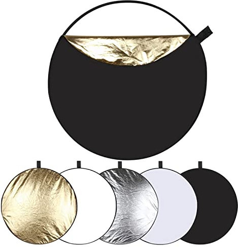 PULUZ 5-in-1 Reflektor für Fotostudios, tragbar, 80 cm, zusammenklappbar, silberfarben / transparent / goldfarben / Weiß / Schwarz