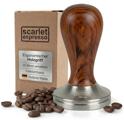 scarlet espresso | Kaffee Tamper »Classic« – Espresso Tamper mit Edelholzgriff für präzisen Anpressdruck – hochwertiger Kaffeestampfer für gleichmäßige Extraktion – 49 mm, Sandelholz - Rot