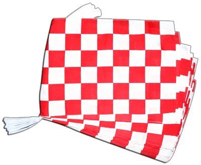Digni Grande Guirlande 12 Drapeaux Damier Rouge-Blanc - 30 x 45 cm / 8,9 m Sticker Gratuit