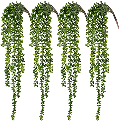 CEWOR Künstliche Sukkulenten, hängende Pflanzen, künstliche Perlenschnur für Wand, Haus, Garten, Dekoration, Länge: jeweils 60 cm, 4 Stück