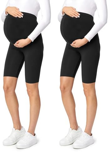 Be Mammy Lot de 2 Leggings Courts Grossesse Maternité Tenue Sport 04(Noir/Noir(2Pack), L)