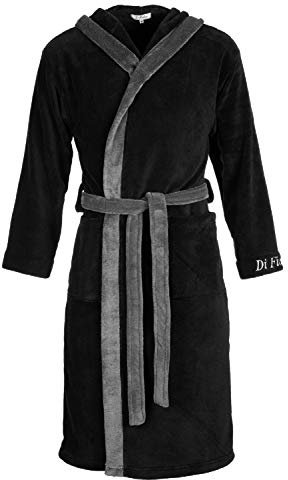 Di Ficchiano - Accappatoio da uomo “Monza” con cappuccio, in microfibra, colori e taglie a scelta da XXS a 5XL, conforme allo standard Öko-Tex 100 nero/grigio XXXX-Large