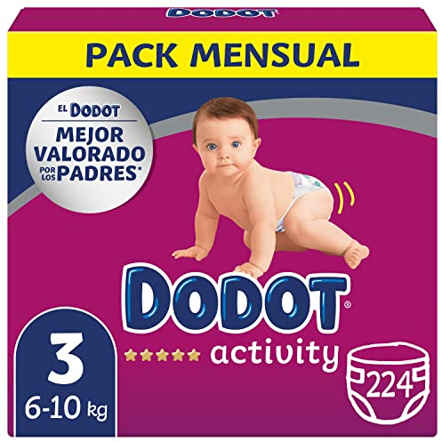 Dodot Activity Babywindeln, Größe 3 (6-10 kg), 224 Windeln mit robuster Passform