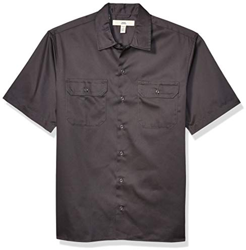 Amazon Essentials Men's Short-Sleeve Stain and Wrinkle-Resistant Work Shirt, Grey, M