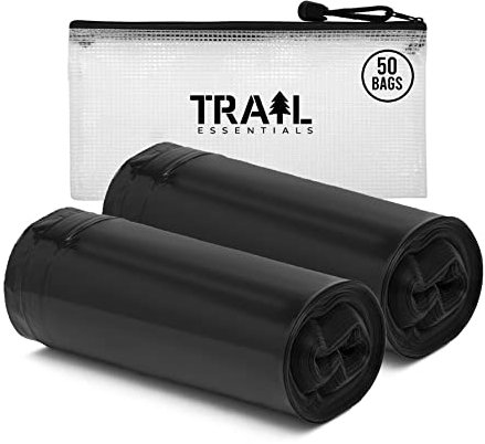 Trail Essentials Toilet Liners; Hygienic, Leak-Proof, Odor Free, Black Opaque Color– Roll of Liners in Convenient Carry Case (50 Liners), 50 Count (Pack of 1)