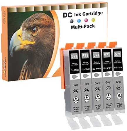 D&C 5X Grau Druckerpatronen Kompatibel für Canon CLI-571 GY für Canon PIXMA MG7752 MG7753 TS5050 TS5051 TS5053 TS5055 TS6050 TS6051 TS6052 TS8050 TS8051 TS8052 TS8053 TS9050 TS9055 MG5750 MG5751