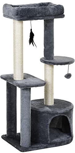 PawHut Cat Multi-Activity Tree Tower with Perch House, Scratching Post, Play Ball