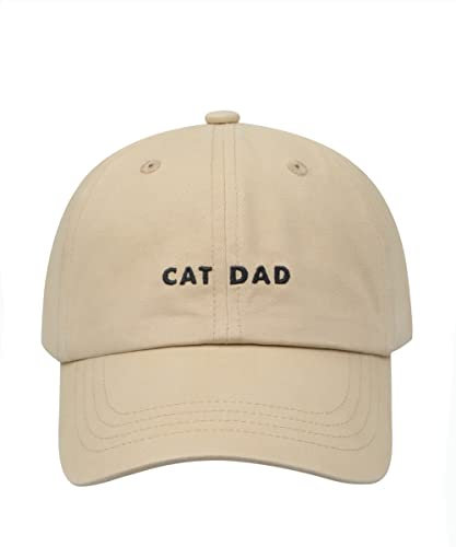 Hatphile: Katze Mama & Papa Hüte für stolze Katzen Eltern | für Männer & Frauen | bestickter Text - verstellbare Passform - 100% Baumwolle, Cat Dad Kappe Khaki, large