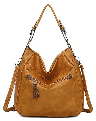 OBC Damen Tasche Shopper Hobo-Bag Henkeltasche Schultertasche Umhängetasche Handtasche Crossover Ledertasche Damentasche Reisetasche Beuteltasche (Gelb 40x32x13 cm)