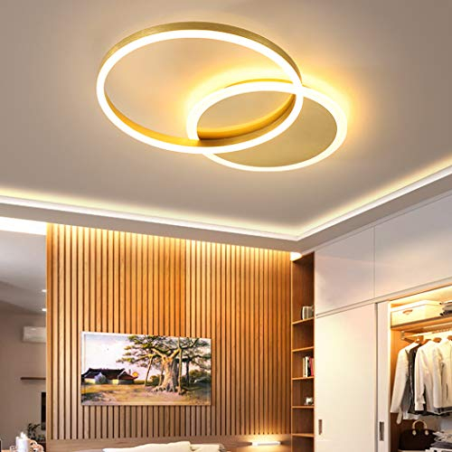 A.1.Coo LED Deckenleuchte Dimmbar Deckenlampe Ring Metall Schlafzimmerlampe modern Acryl Deckenbeleuchtung Wohnzimmerlampe Kinderzimmer Esszimmer Bad Flur Pendelleuchte,Gold,2 Ringe