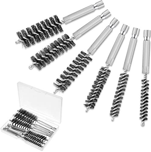 6 Pieces Bore Brush in Different Sizes Twisted Wire Cleaning Brush with Handle 1/4 Inch Hex Shank for Power Drill Impact Driver, 4 Inch Long (8 mm, 10 mm, 12 mm, 15 mm, 17 mm, 19 mm,Stainless Steel)