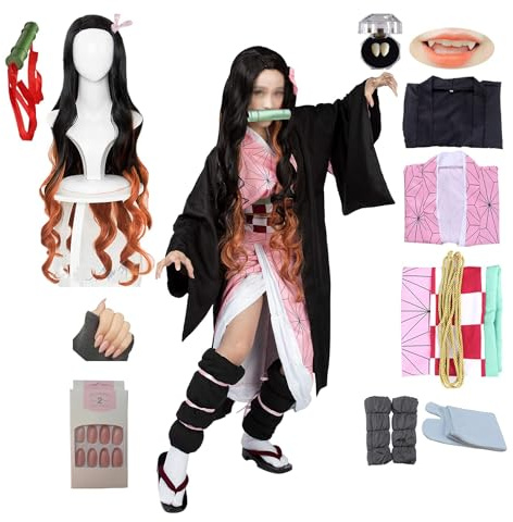 kelihood Japanischer Anime Cosplay: Kamado,Nezuko-Cosplay Kostüm Kimono Set Anime Cosplay Erwachsene Kimono Halloween Kostüm-Kinder_S