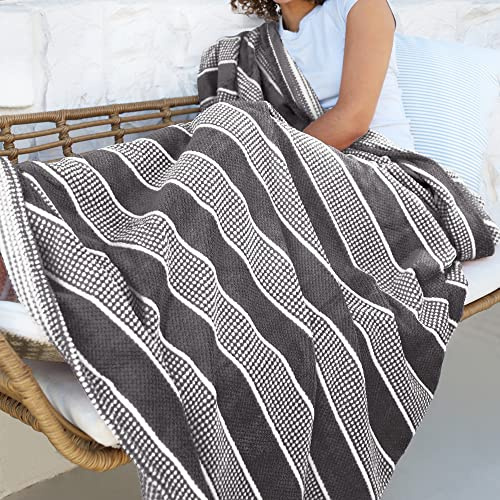 Catalonia Classy Decke Flauschige Kuscheldecke, Super weiche Fleece Sofadecke Plüsch-Flanell-Decke für Couch und Bett, TV-Decke, Reise, Camping, Geschenk, 150x130cm, Grau Streifen