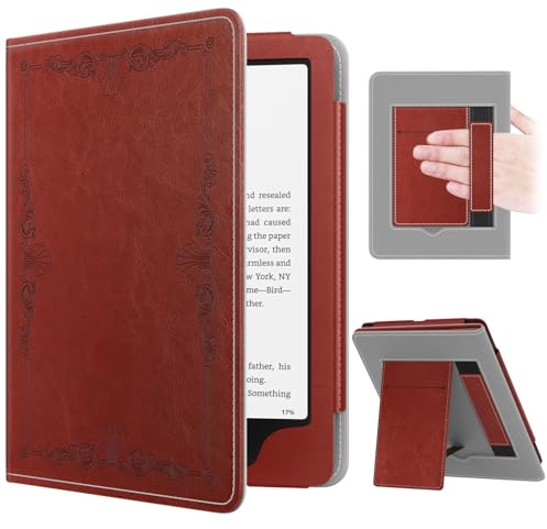 MoKo Custodia Compatibile con Kindle Paperwhite 11ª Gen. 2021 e 2022, Schermo da 6,8, Magnete Riattivazione e Standby, Con Supporto Verticale e Cinturino per Presa a Mano, Stile Vintage