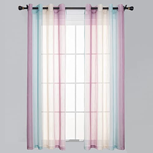 Ricemru Farbverlauf Gardinen Lila Blau Beige 2er Set Ösenvorhänge Farbverlauf Transparent Ösen Store Vorhang Durchsichtig Junge Mädchenfür Babyzimmer Kinderzimmer,140x175