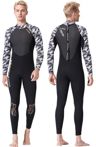 Owntop Muta per Uomo Gioventù - Muta da Immersione Completa, 3/2mm Neoprene Mute Umide Maniche Lunghe Addensare Termico Chiusura Regolabile sul Collo UV 50+, L