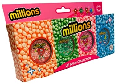 Millions Lip Balm Collection Assorted Flavours Bubblegum Raspberry Apple Strawberry 4 x 9g Soothing Lip Balm For Dry Lips Gift