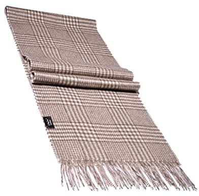 MayTree Kaschmir-Schal für Damen und Herren - Weicher Wollschal aus 100% Kaschmir, kariert, 180 x 30 cm - Luxuriöser Winter-Schal - Hahnentritt beige